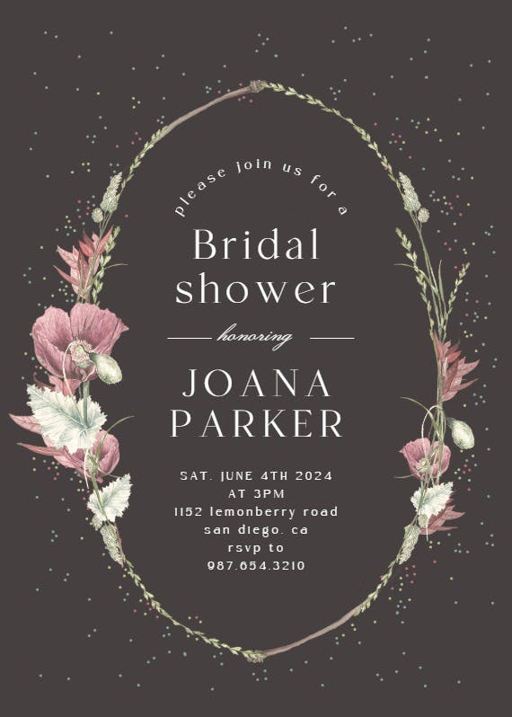 Poppy flower wreath - bridal shower invitation