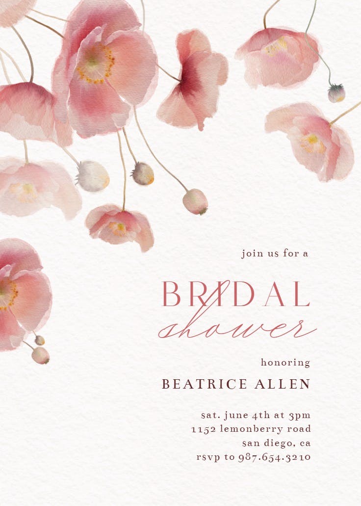 Poppy petals - bridal shower invitation