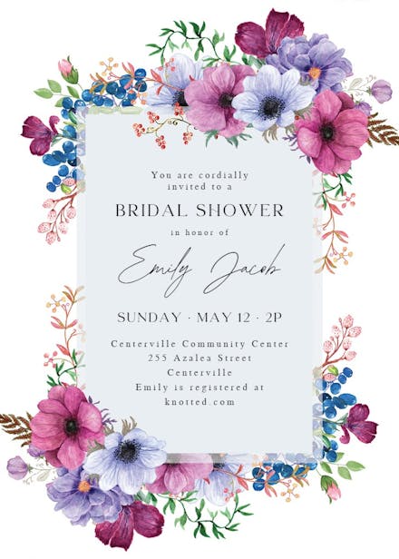 Purple bouquet - bridal shower invitation
