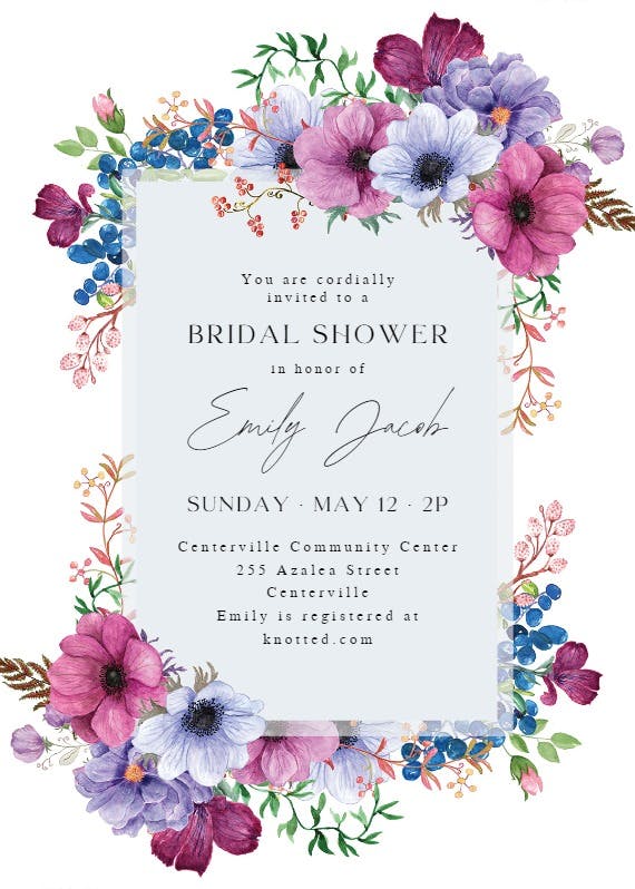 Purple bouquet -  invitación para bridal shower