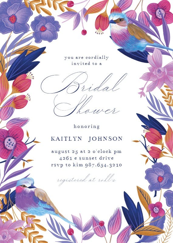 Purple nature frame -  invitación para bridal shower