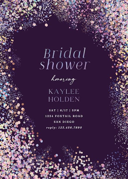 Rainbow confetti frame - bridal shower invitation