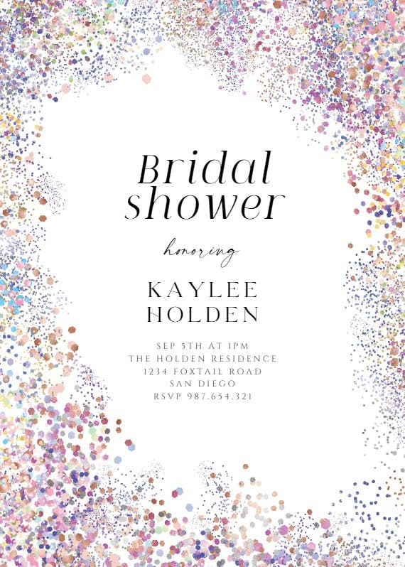 Rainbow confetti frame -  invitación para bridal shower