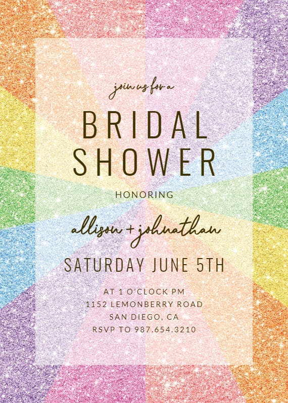 Rainbow glitter - bridal shower invitation
