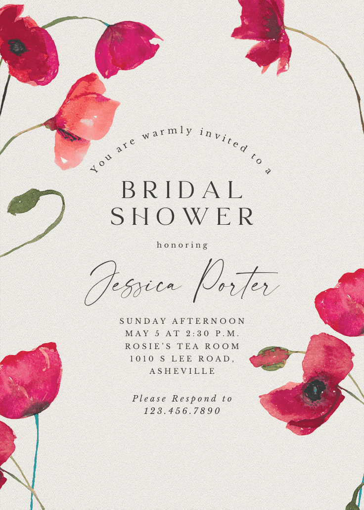 Red poppies - bridal shower invitation