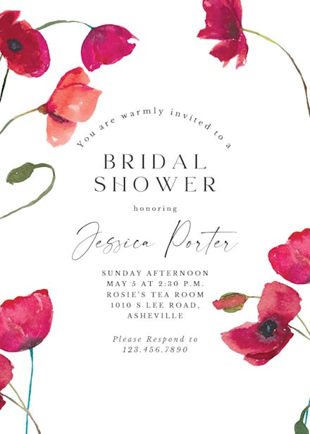 Red poppies - bridal shower invitation
