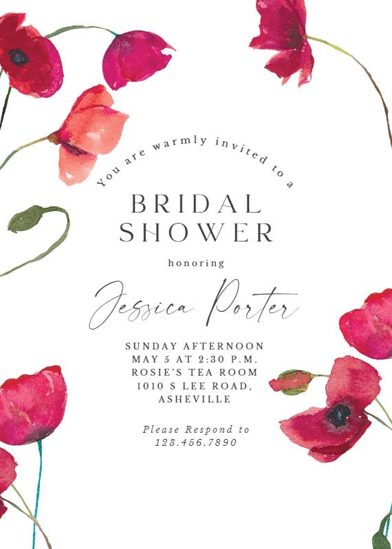 Red poppies - bridal shower invitation