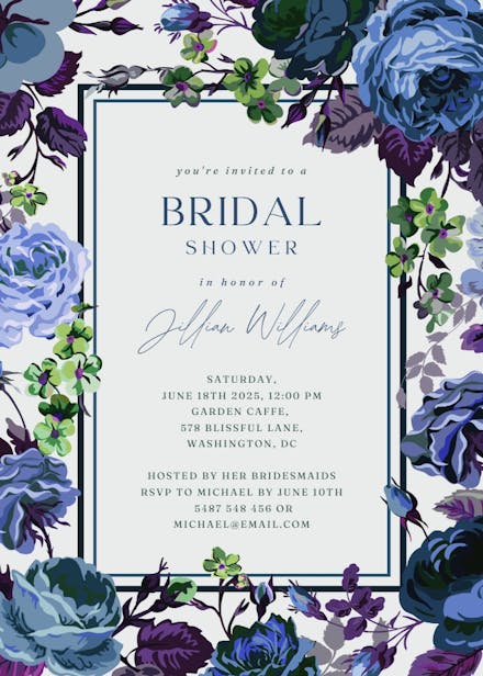 Romantic cabbage roses - bridal shower invitation