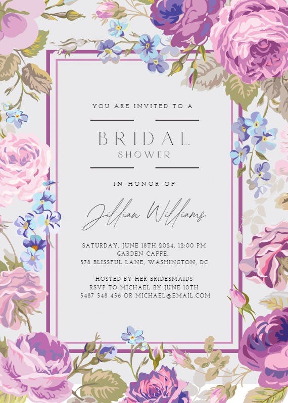 Romantic cabbage roses - bridal shower invitation
