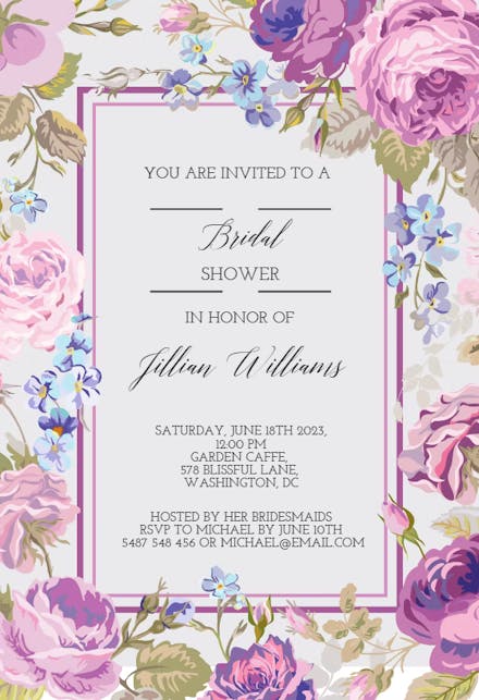 Romantic Cabbage Roses - Bridal Shower Invitation
