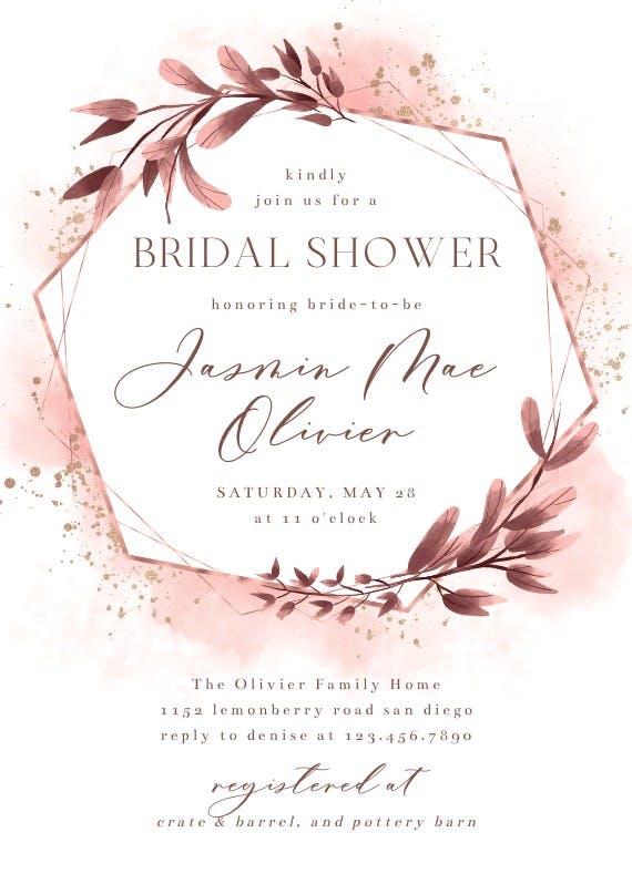 Rose gold geometric floral frames -  invitación para bridal shower