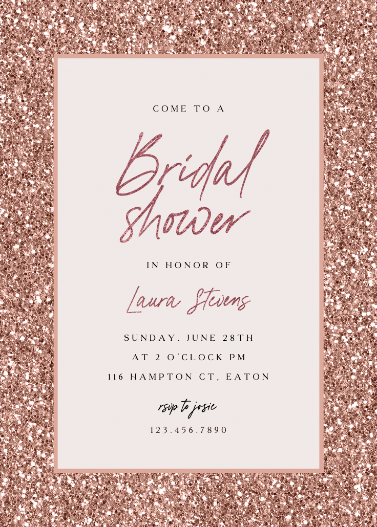 Rose gold glitter - bridal shower invitation