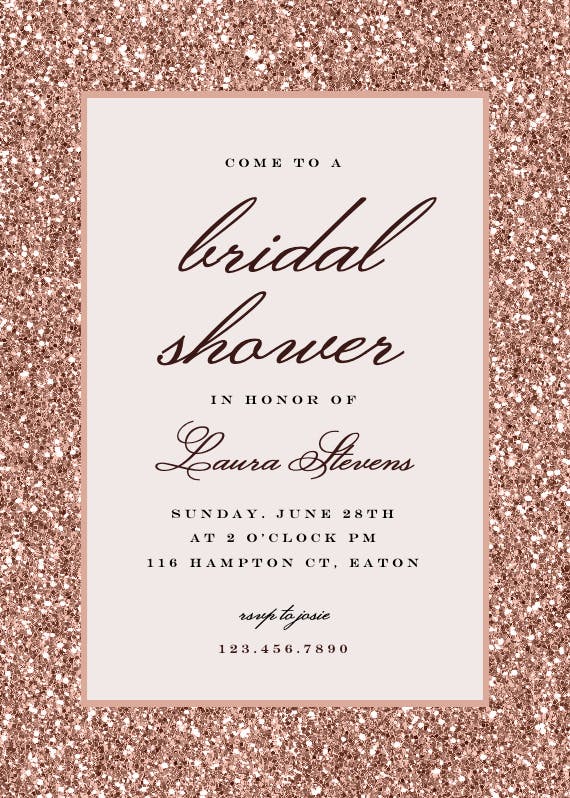 Rose gold glitter -  invitación para bridal shower