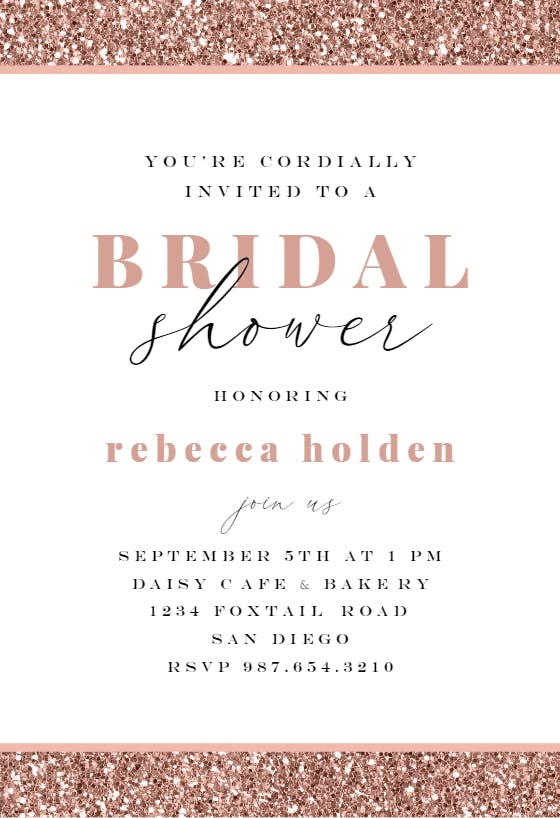 Rose gold glitter -  invitación para bridal shower