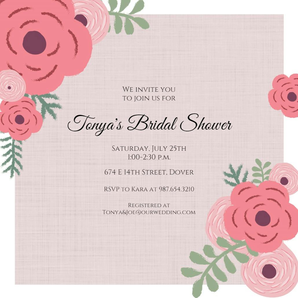 Roses on rose - invitación para bridal shower