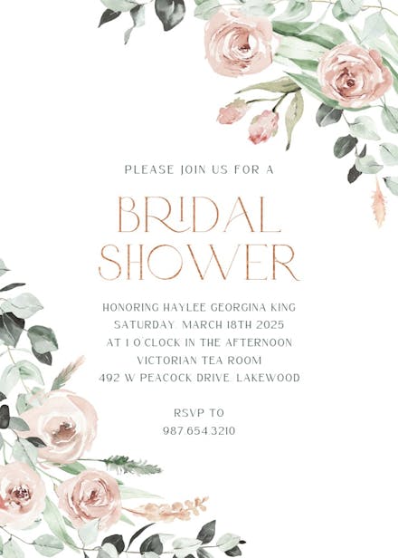 Rosey roses - bridal shower invitation