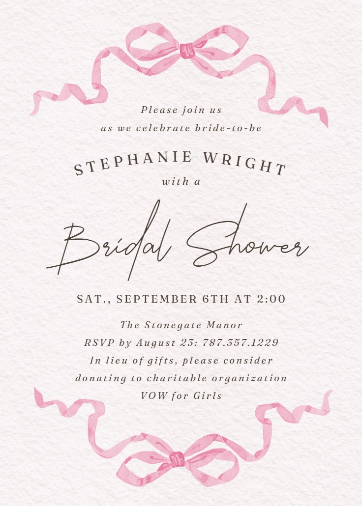 Rosy Ribbons - Bridal Shower Invitation Template | Greetings Island