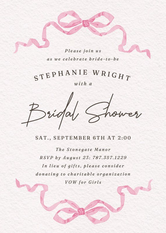 Rosy ribbons -  invitación para bridal shower