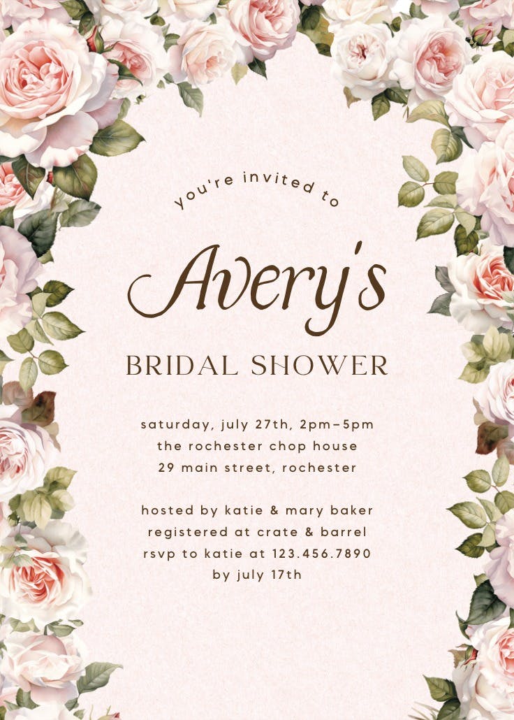 Rosy romance - printable party invitation