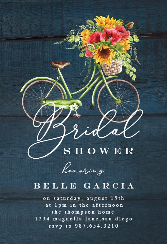 Rustic bike with sunflowers - bridal shower invitation