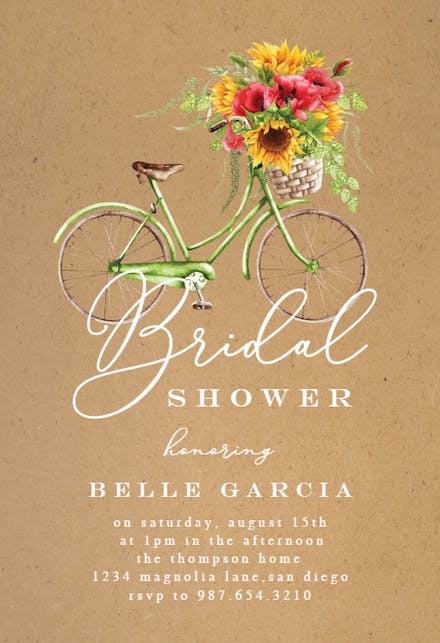 Rustic bike with sunflowers - bridal shower invitation