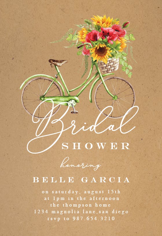 Rustic bike with sunflowers -  invitación para bridal shower