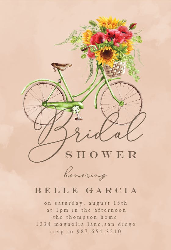 Rustic bike with sunflowers - bridal shower invitation