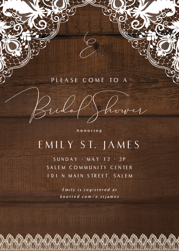 Rustic Lace - Bridal Shower Invitation Template (Free) | Greetings Island