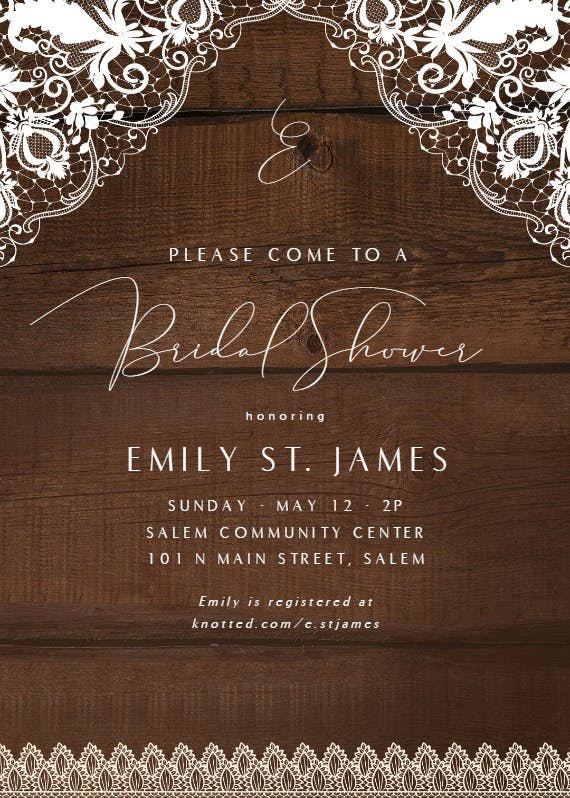 Rustic lace - bridal shower invitation