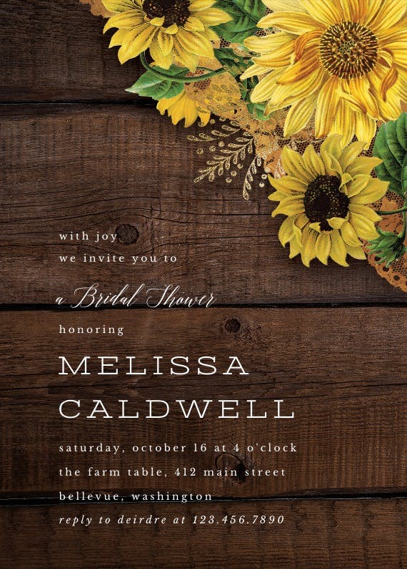 Rustic sunflowers - bridal shower invitation