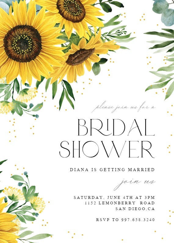 Rustic sunflowers corner -  invitación para bridal shower