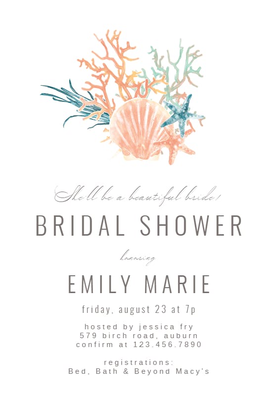 Sea coral - bridal shower invitation
