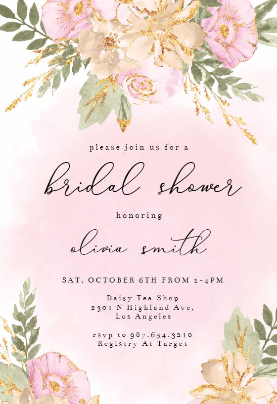Shabby chic flowers -  invitación para bridal shower