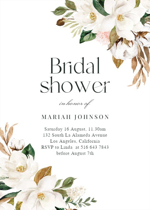 Simple magnolia -  invitación para bridal shower