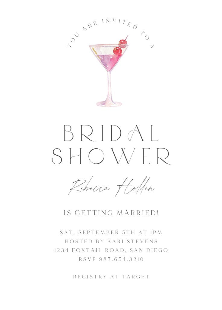 Simple martini - bridal shower invitation