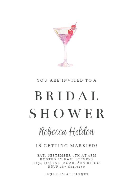 Simple martini - bridal shower invitation