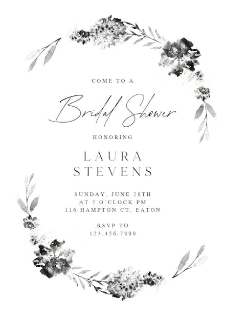 Smokey flowers wreath - bridal shower invitation