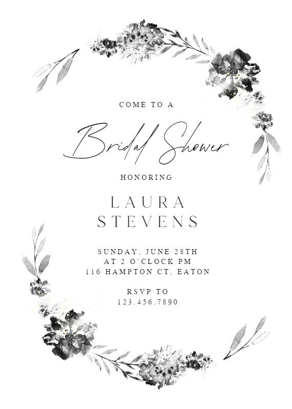 Smokey flowers wreath - bridal shower invitation