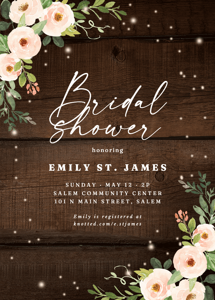 Sparkling rustic floral - bridal shower invitation
