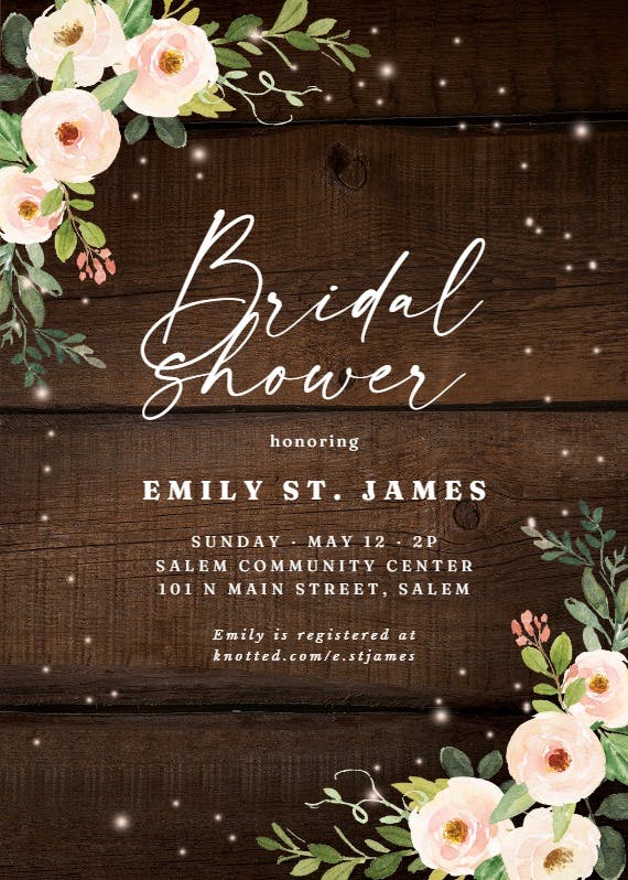 Sparkling rustic floral -  invitación para bridal shower
