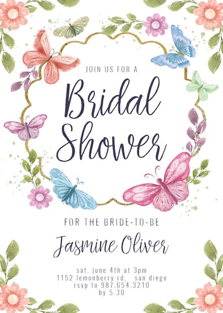 Spring butterflies - bridal shower invitation