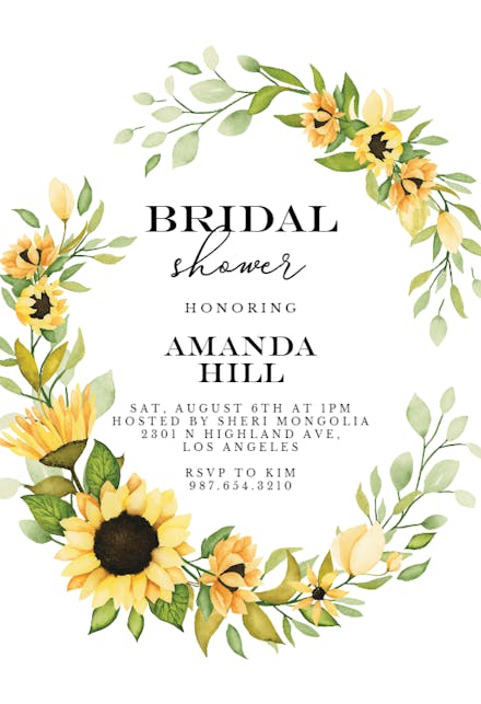 Sunflower Open Wreath - Invitation Template
