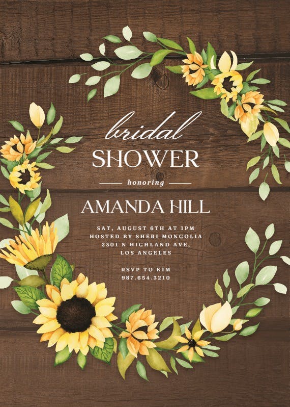 Sunflower open wreath - bridal shower invitation