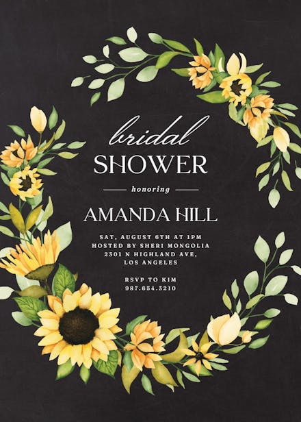 Sunflower open wreath - bridal shower invitation