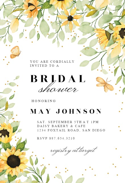 Sunflowers & butterflies - bridal shower invitation