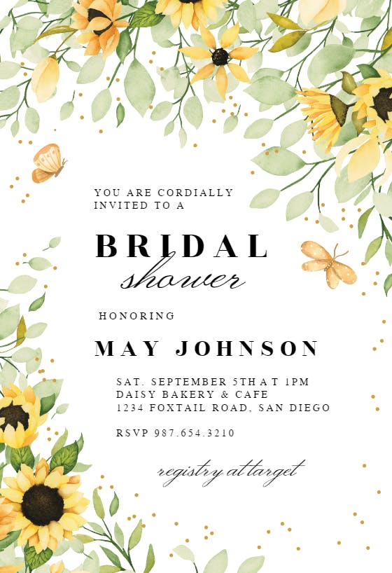 Sunflowers & butterflies -  invitación para bridal shower