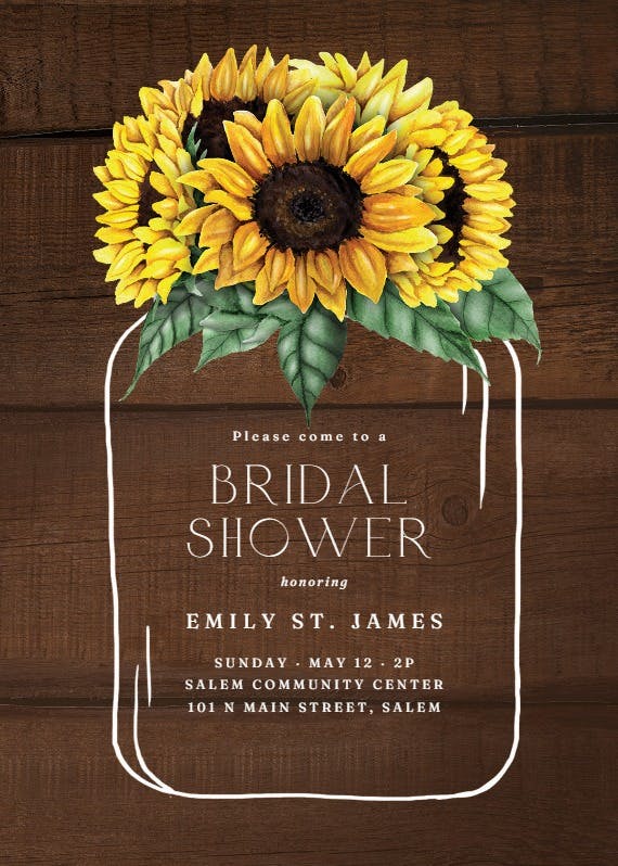 Sunflowers filled jar - bridal shower invitation