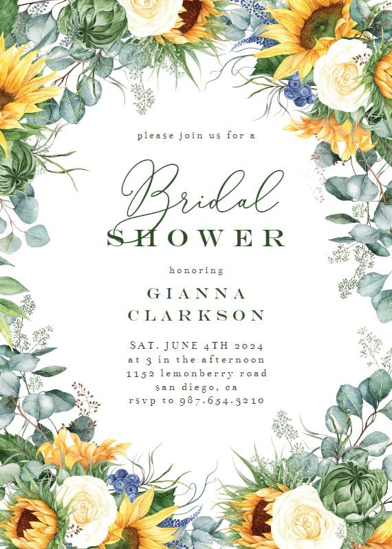 Sunflowers on navy blue wood - bridal shower invitation