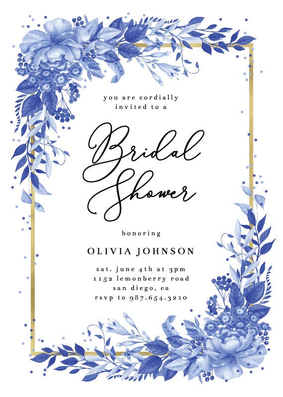 Surreal indigo bouquet - invitación para bridal shower