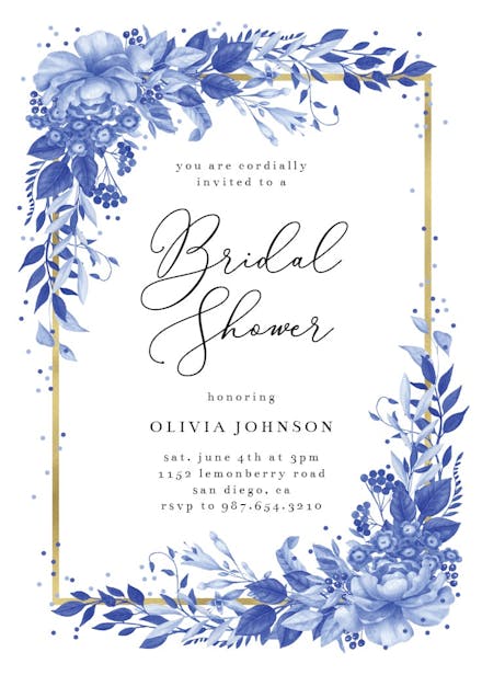 Surreal indigo bouquet - bridal shower invitation